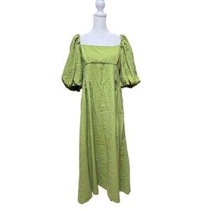 Zara Olive Puff Sleeve Midi Dress XL Lyocell